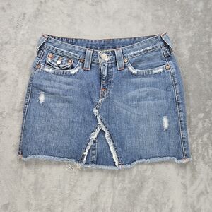 True Religion Lola Distressed Denim Mini Skirt, Size 30, Y2K‎ USA